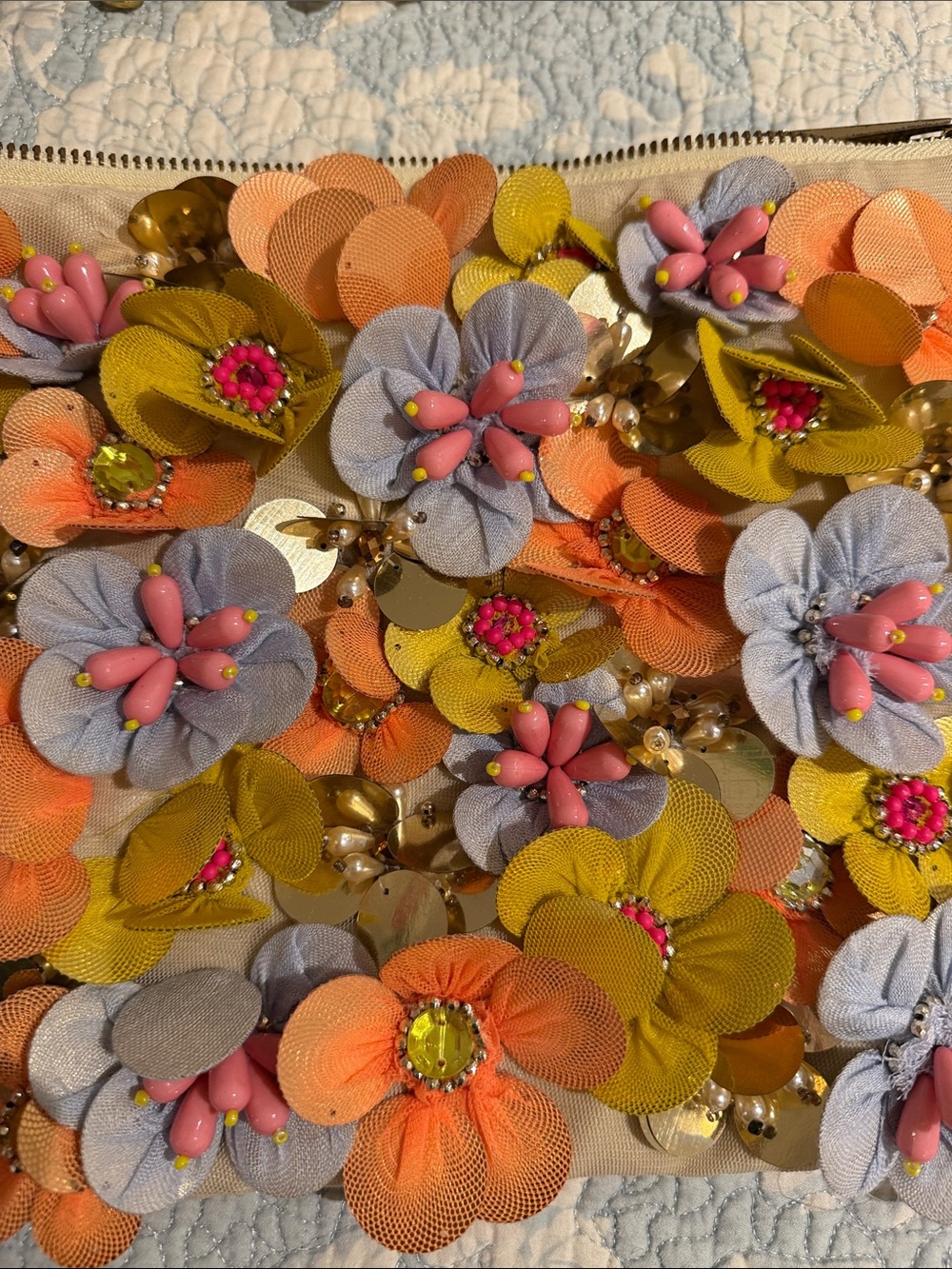 ASOS Floral Embellished Clutch in Orange, Yellow & Light Blue